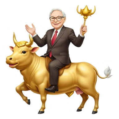 happy Warren Buffet riding golden bull sticker