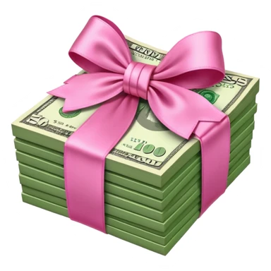 Stack of money tied with pink bow  sticker