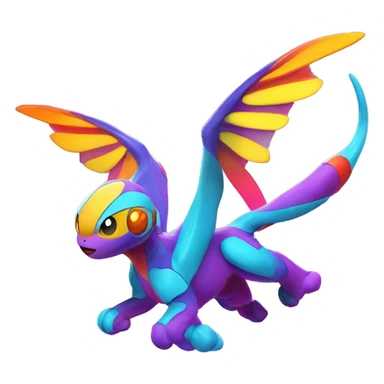 Colorful Neon Colors Vibrant Colors Flying Futuristic Fakémon-Pokémon-Creature Full Body sticker