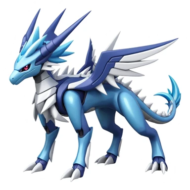 Cyborg-Kyurem-suicune-dialga-hybrid, full body, no wings, wingless, spiky sticker