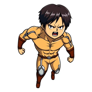Eren's Attack Titan form, aggressive pose, muscular body with long dark hair sticker