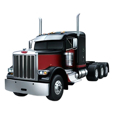 Peterbilt 389 black with flat top and dual rear tires and flat bumper sticker