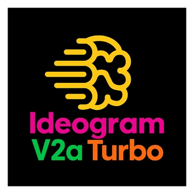 make a non gradient solid but colorful text of "Ideogram V2a Turbo", black background, add this logo too, make it good art for this sticker