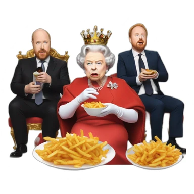 Queen Elizabeth II eating fries with louis c.k. And Warwick davis sticker