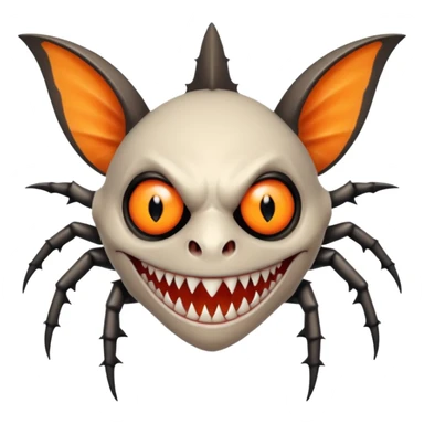 A bat with acid all in his body and his eyes  replaced with shark teeth and his hand in his back ( four hand) and his spines will be very spiky  and his leg will like a spider and last his eyes or 4 eyes will be in his hands and the colour of the eyes will orange and black sticker