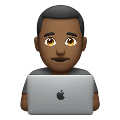 man working on his macbook laptop looking down with his eyes sticker