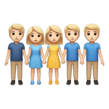 small group of simple emoji figures holding hands looking up at a falling star with calm slightly sad faces sticker