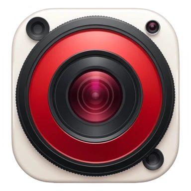 A round camera lens, apple emoji style, minimalist, with highlights, no faces, red sticker