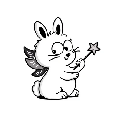 Fluffy rabbit with colorful fairy wings and a magic wand sticker