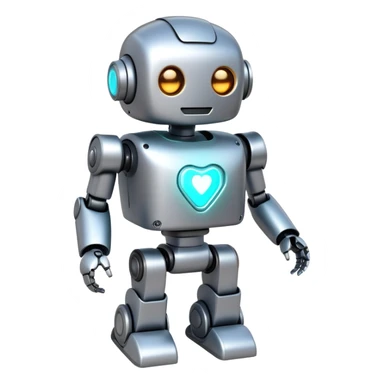Cute robot character with an AI chip embedded in its chest sticker