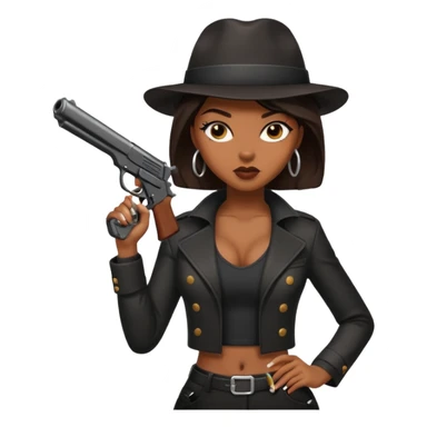 A sexy black female gangster with a gun sticker