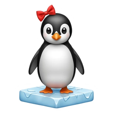 penguin, red bow tie, standing on small ice melting block sticker