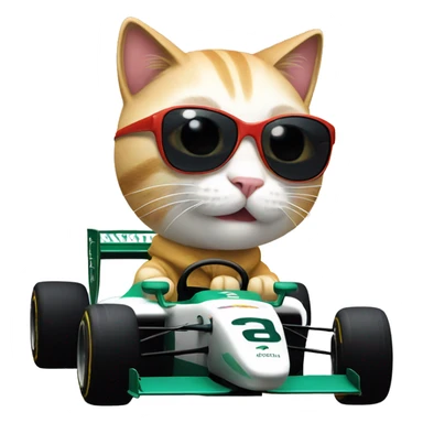 Cat in f1 car with sunglasses sticker