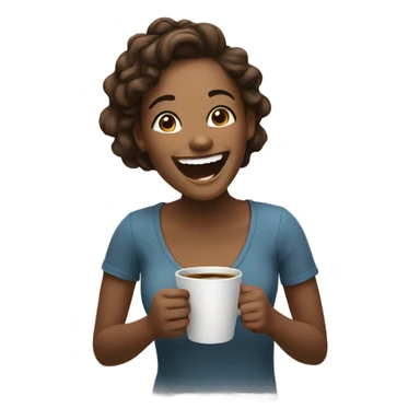 Girl laughing holding coffee sticker