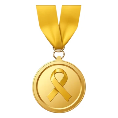 A golden medal with a glossy finish, featuring a central gold awareness ribbon symbol, NO NECK RIBBON sticker