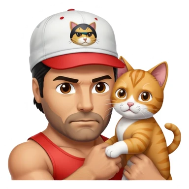 Razor Ramon wrestler from WWF defeating a cat wearing a cap sticker