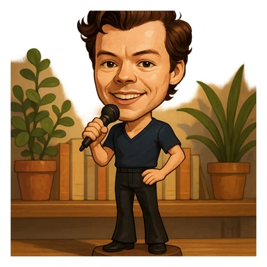 illustration of a pop singer with a microphone in bobblehead style sticker