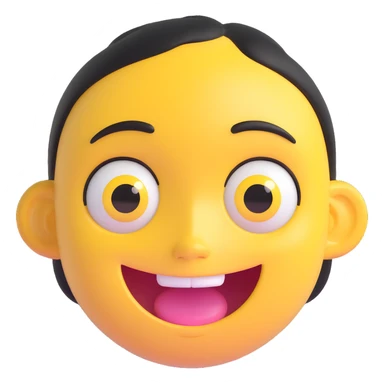 cute 3D cartoon emoji of a happy yellow face, big glossy eyes, open mouth smiling, shiny surface, isolated on transparent background sticker