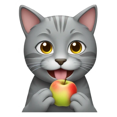 gray cat eating apple sticker