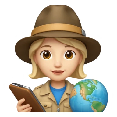 Apple Memoji-style 3D emoji of an explorer with a map and hat, soft shading, rounded shapes, no background.
 sticker