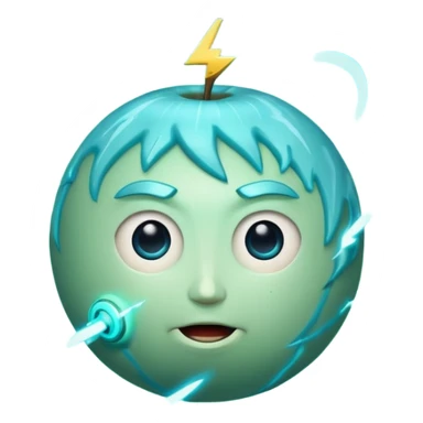 Uranus planet emoji in Apple style with a face, bursting with electric, chaotic, and unexpected energy, lightning effects, expressive and playful features, blue-green color, visible rings sticker