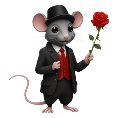 un rat noir avec une rose rouge sur le costume sticker