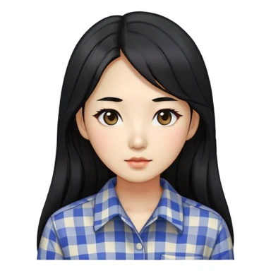 Beautician,Black hair,long hair,Black eyes,Korean, check pattern shirts sticker