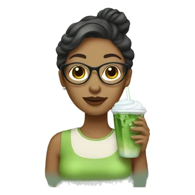 Lady drinking iced matcha Latte  sticker