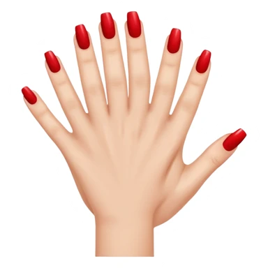 A woman's hand with red nail polish sticker