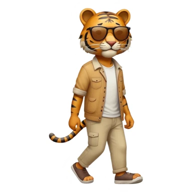 anthropomorphised tiger in casual clothes with sunglasses walking upright, relaxed pose sticker