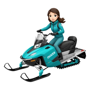 Can you create an emoji of a brunette girl on a teal polaris khaos 850 155 snowmobile action shot, no seat on the back sticker