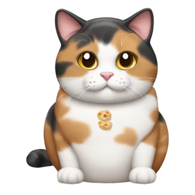 Fat calico cat with food sticker