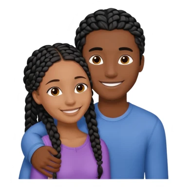 Dark black girl with black braids, smiling, and embracing her tan white boyfriend with straight brown hair sticker