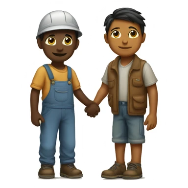 migrant child holds the hand of a craftsman sticker