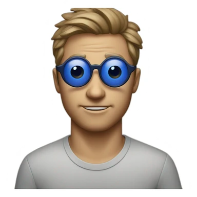 guy  with two blueberries on his eyes, behind glasses sticker