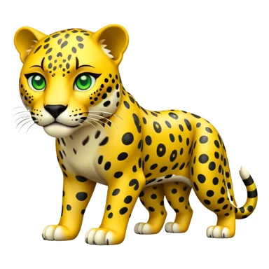 cinematic-jaguar-realistic-full-body-on all fours-emoji,-powerful-frame-poised-for-action,-yellow-fur-adorned-with-bold-black-rosettes,-head-tilted-dramatically,-piercing-green-eyes-locked-onto-its-prey,-simplified-yet-realistic-focused-features,-highly-detailed,-glowing-with-an-almost-sarcastic-glow sticker