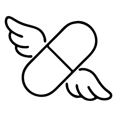 Medicine pill or capsule with wings flying sticker