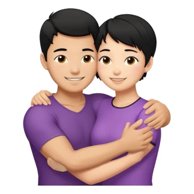 buff tan asian Man black hair hugging girl with black pixie cut  sticker