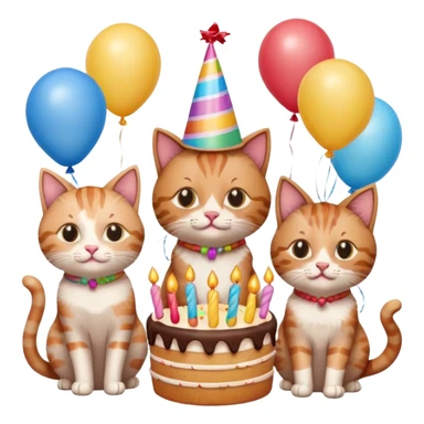 3 cats and a kitten at a birthday party sticker