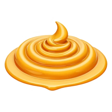 small swirl or dollop of rich yellow-orange sauce with creamy velvety texture, warm golden tones, glossy surface with subtle ridges and soft peaks, suggesting depth and spice, soft lighting, subtle shadows, emoji scale sticker
