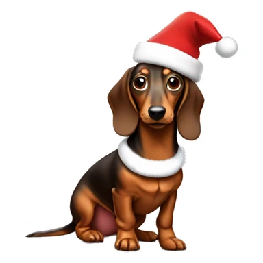 Daschund brown wearing a Santa hat sticker