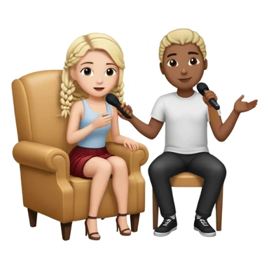 White girl with blonde hair singing to a black guy with black cornrows who’s sitting in a chair watching her romantically sticker