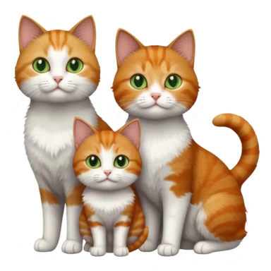 full body of 3 tiny short hair cats including a dark grey and white cat with green eyes, a ginger and white with orange eyes and a brown tabby and white with hazel eyes sticker