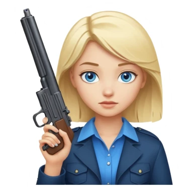Blonde girl with blue eyes holding a gun sticker