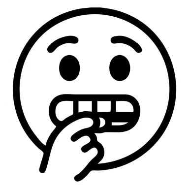 emoji of a face biting finger, modern icon style, clean lines, simple shapes, no fill, transparent background, funny expression sticker