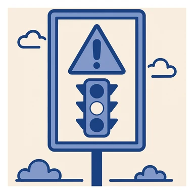 minimal road sign with a traffic light, flat design sticker