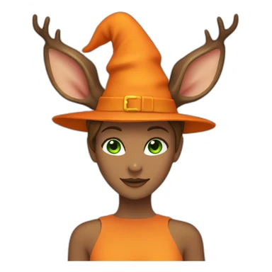 single female deer in a orange witch hat with green eyes and brown hair sticker