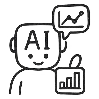 AI data-analysis assistant, modern, friendly, tech-inspired, suitable for an app icon, hand-drawn outline style sticker