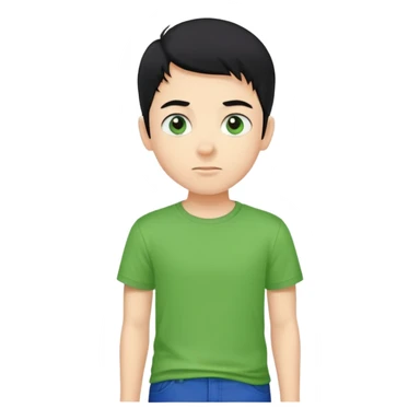 Un ragazzo con i capelli neri e gli occhi neri con una maglietta verde e i pantaloni blu senza occhiali  sticker