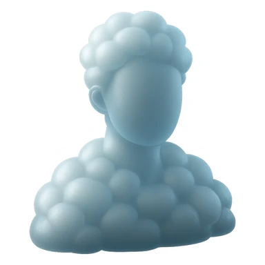 person made entirely of bright, convex clouds, shoulder-up, looking straight sticker
